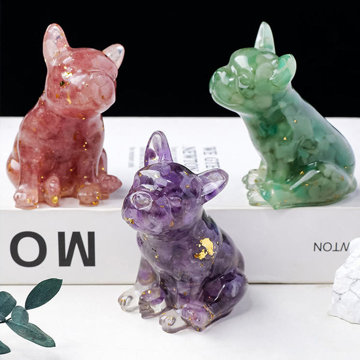 Decoración con piedras preciosas de bulldog francés de cristal epoxi de Olivenorma