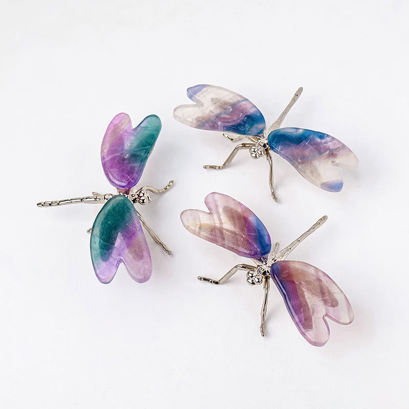 Adorno de mariposa y libélula con fluorita arcoíris de Olivenorma , piedra preciosa decorativa