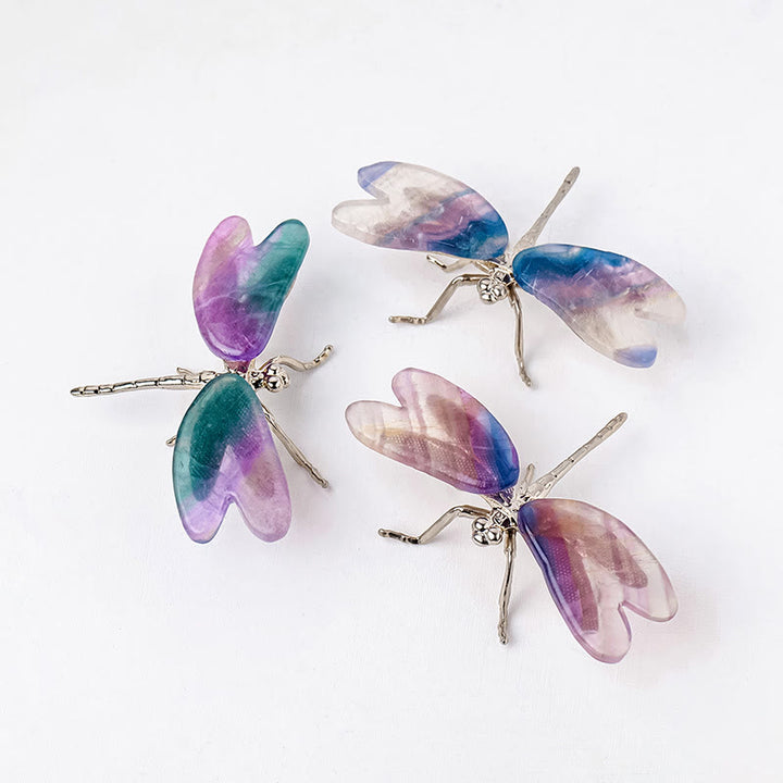 Adorno de mariposa y libélula con fluorita arcoíris de Olivenorma , piedra preciosa decorativa