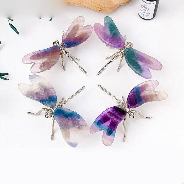 Adorno de mariposa y libélula con fluorita arcoíris de Olivenorma , piedra preciosa decorativa