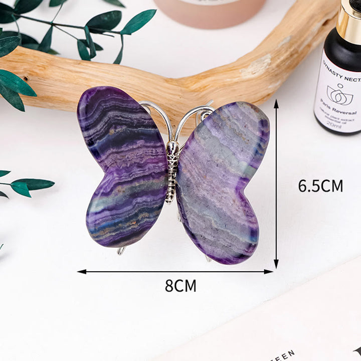 Adorno de mariposa y libélula con fluorita arcoíris de Olivenorma , piedra preciosa decorativa