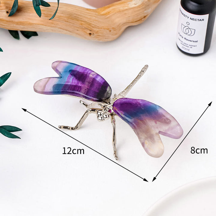 Adorno de mariposa y libélula con fluorita arcoíris de Olivenorma , piedra preciosa decorativa