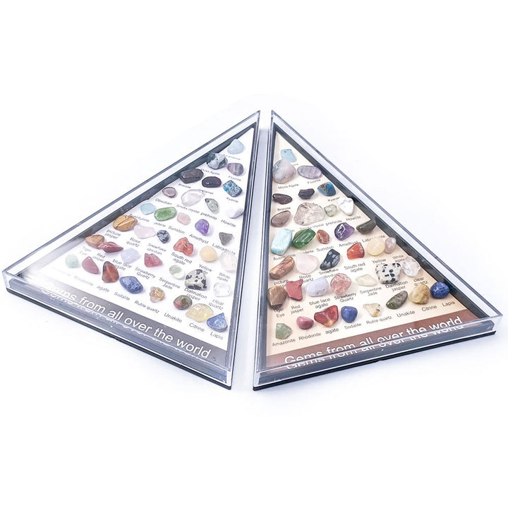Conjunto de 36 especímenes minerales de Olivenorma en forma de triángulo