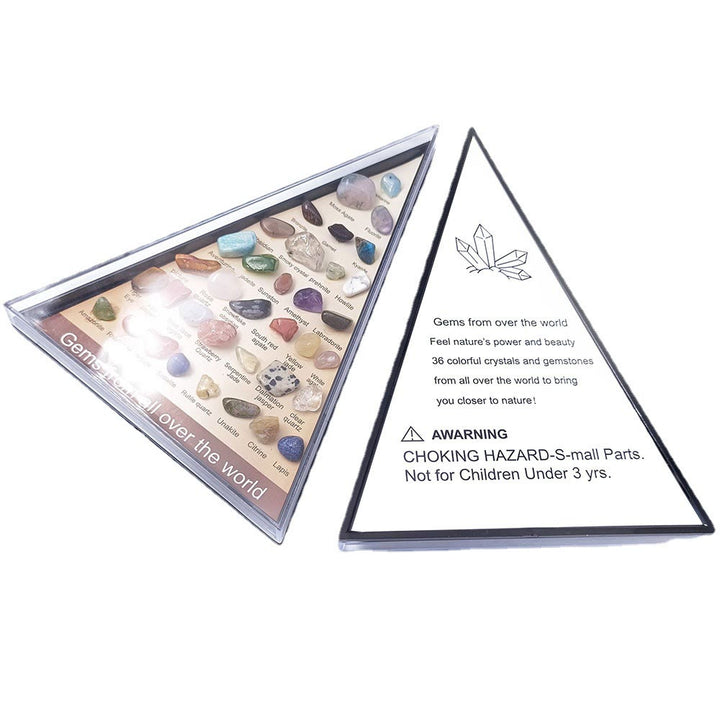 Conjunto de 36 especímenes minerales de Olivenorma en forma de triángulo