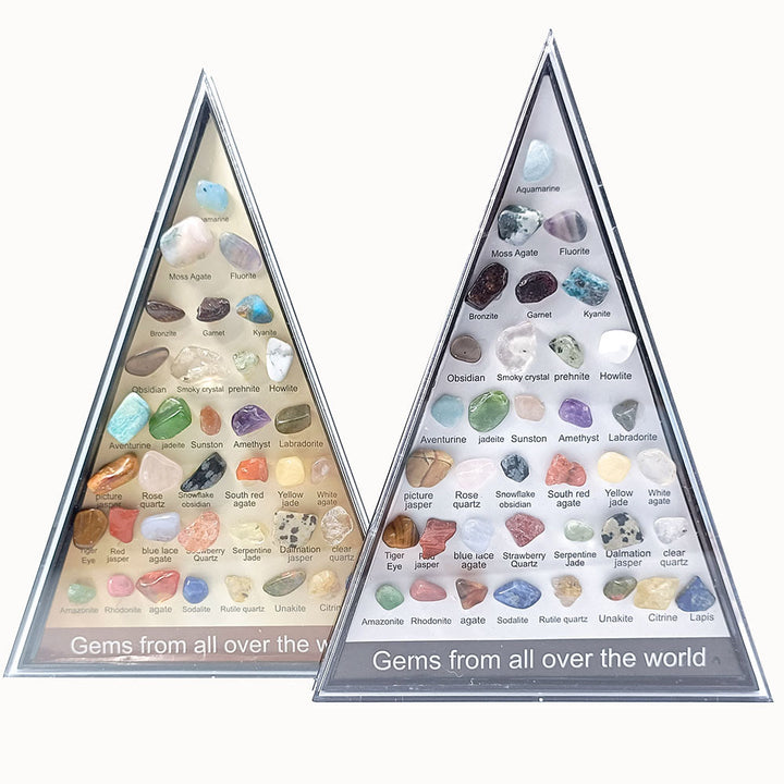 Conjunto de 36 especímenes minerales de Olivenorma en forma de triángulo