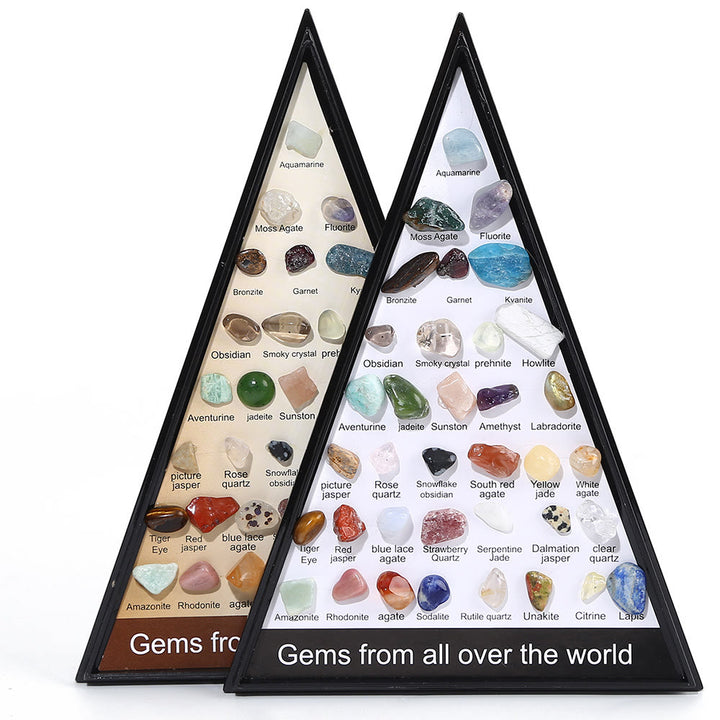 Conjunto de 36 especímenes minerales de Olivenorma en forma de triángulo