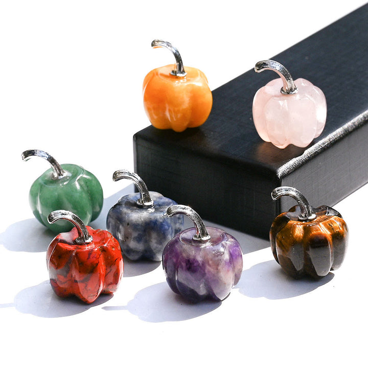 Calabaza de cristal natural tallada con piedras preciosas decorativas de Olivenorma de 2 cm