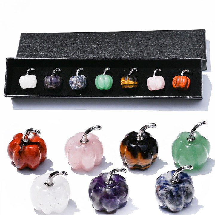 Calabaza de cristal natural tallada con piedras preciosas decorativas de Olivenorma de 2 cm