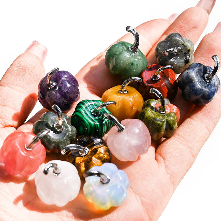 Calabaza de cristal natural tallada con piedras preciosas decorativas de Olivenorma de 2 cm