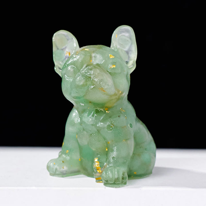 Decoración con piedras preciosas de bulldog francés con cristal epoxi de Olivenorma