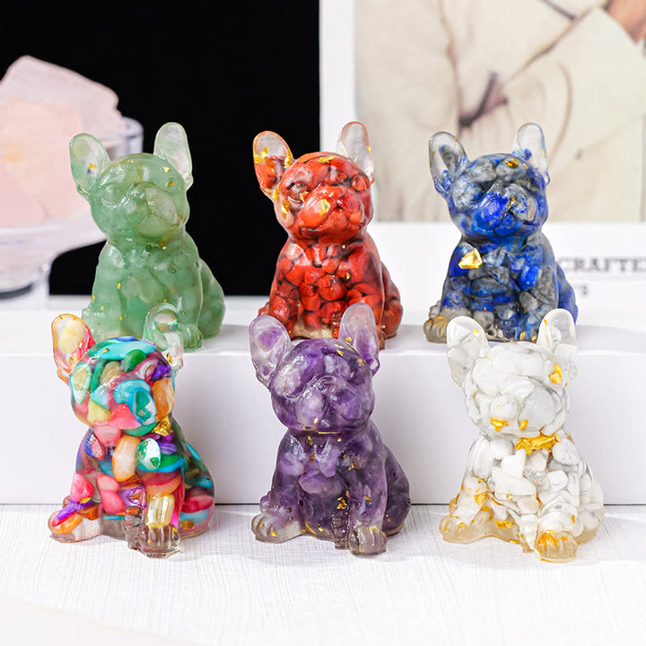 Decoración con piedras preciosas de bulldog francés con cristal epoxi de Olivenorma