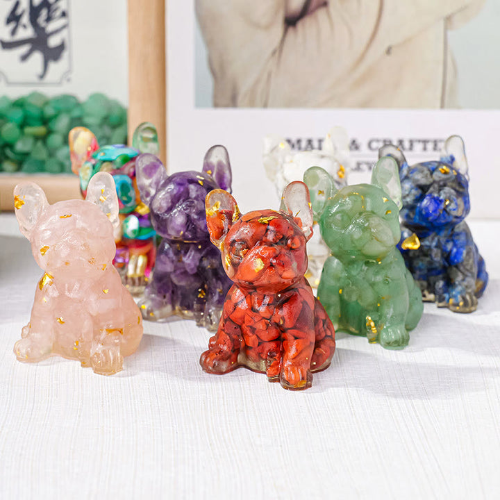 Decoración con piedras preciosas de bulldog francés con cristal epoxi de Olivenorma