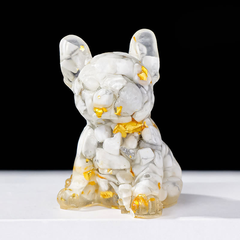 Decoración con piedras preciosas de bulldog francés con cristal epoxi de Olivenorma