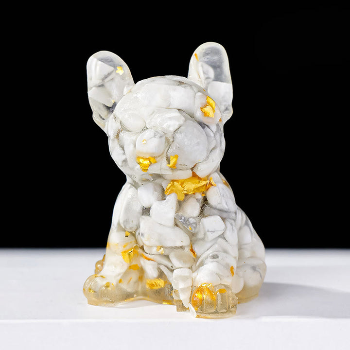 Decoración con piedras preciosas de bulldog francés con cristal epoxi de Olivenorma