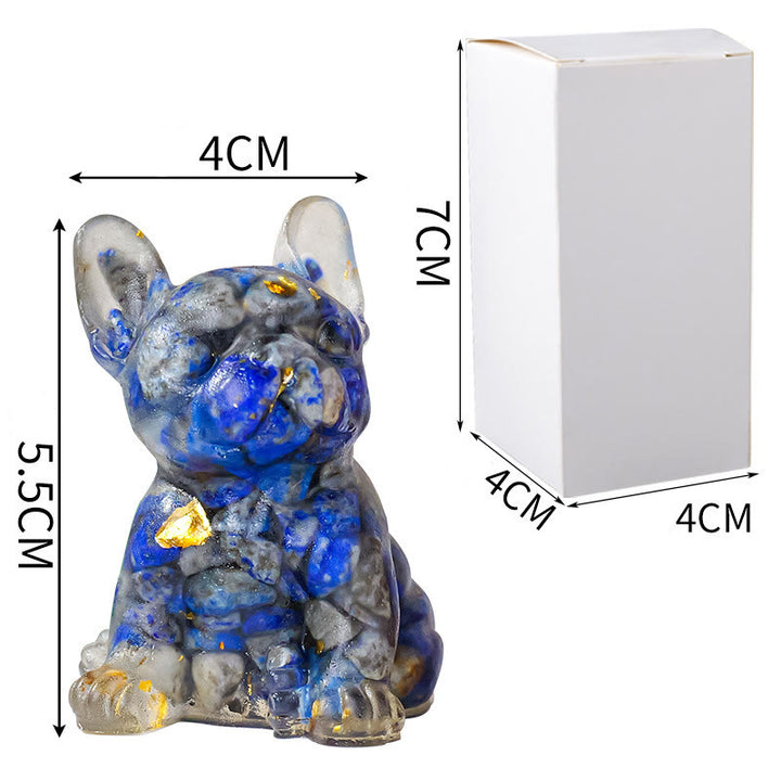 Decoración con piedras preciosas de bulldog francés con cristal epoxi de Olivenorma