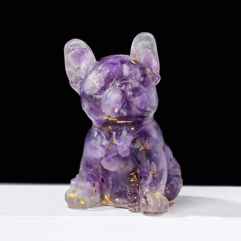 Decoración con piedras preciosas de bulldog francés con cristal epoxi de Olivenorma