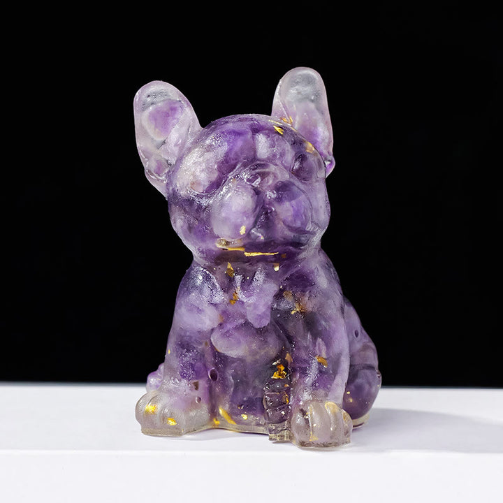 Decoración con piedras preciosas de bulldog francés con cristal epoxi de Olivenorma