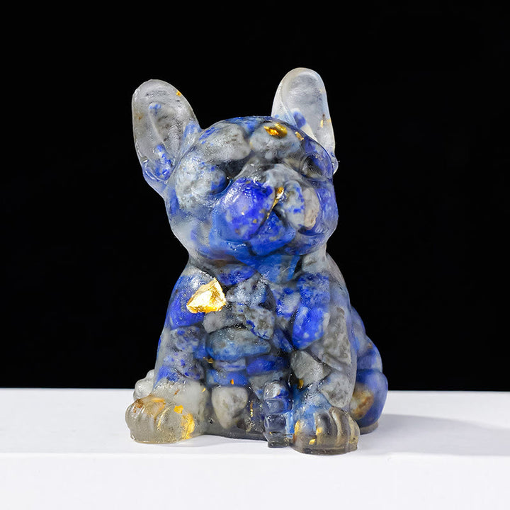 Decoración con piedras preciosas de bulldog francés con cristal epoxi de Olivenorma