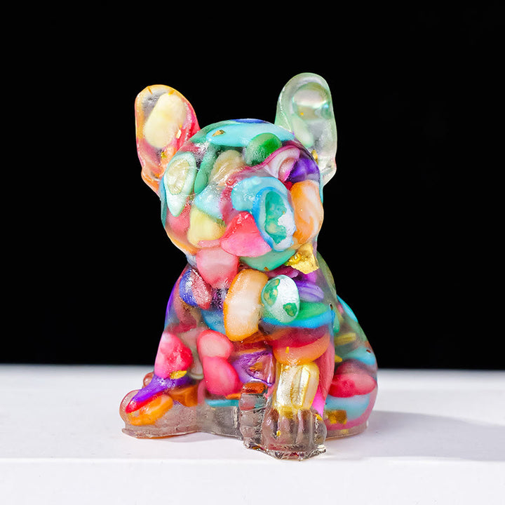 Decoración con piedras preciosas de bulldog francés con cristal epoxi de Olivenorma