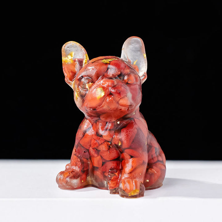 Decoración con piedras preciosas de bulldog francés con cristal epoxi de Olivenorma
