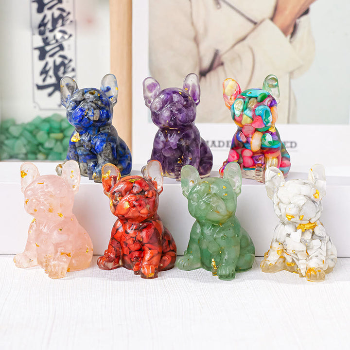 Decoración con piedras preciosas de bulldog francés con cristal epoxi de Olivenorma