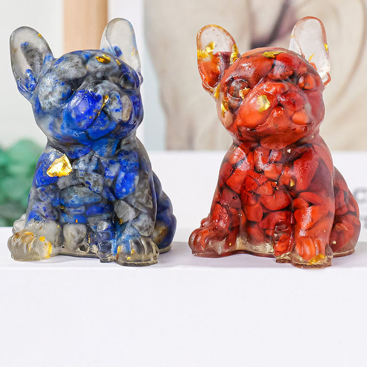 Decoración con piedras preciosas de bulldog francés con cristal epoxi de Olivenorma