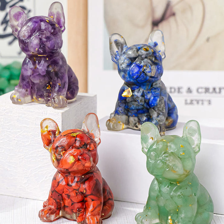 Decoración con piedras preciosas de bulldog francés con cristal epoxi de Olivenorma