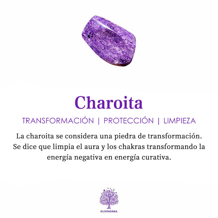 Pulsera y collar de amatista y charoita tejida a mano de Olivenorma