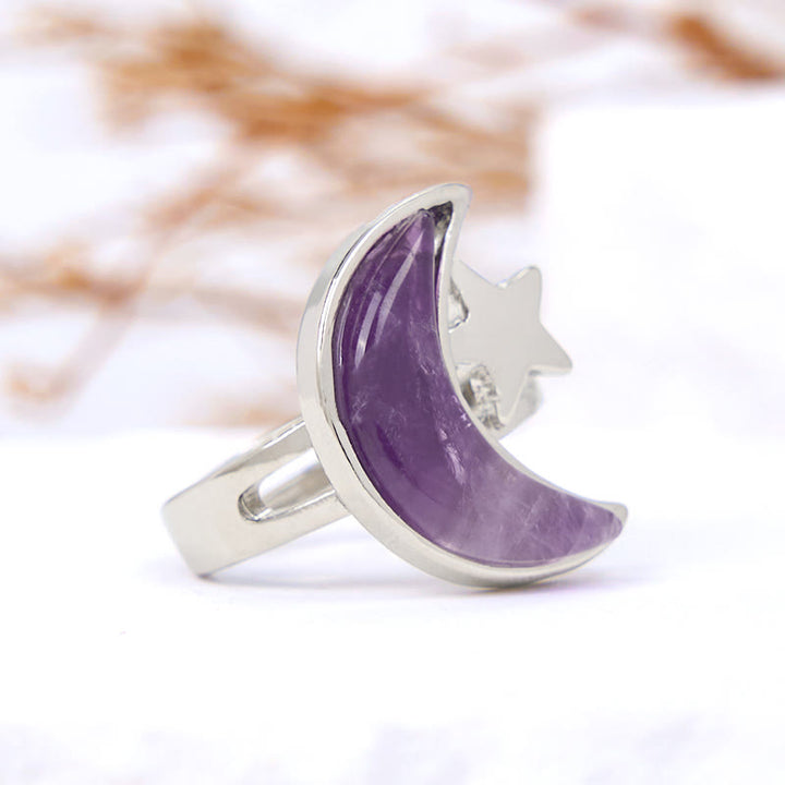 Anillo de amatista natural con luna y estrella de Olivenorma