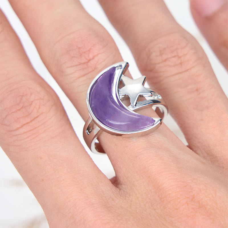 Anillo de amatista natural con luna y estrella de Olivenorma