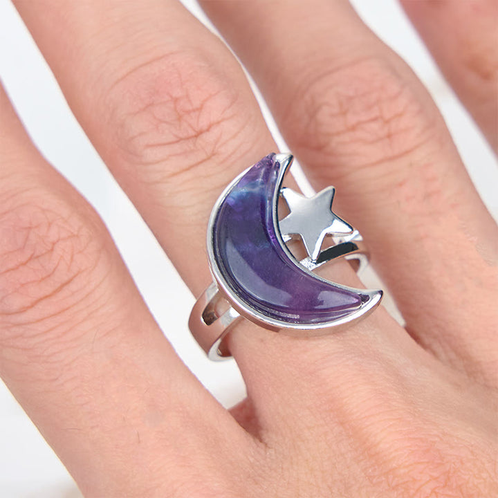 Anillo de amatista natural con luna y estrella de Olivenorma