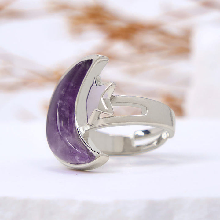 Anillo de amatista natural con luna y estrella de Olivenorma