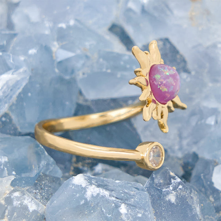 Anillo con efecto de sol y piedra de ojo de gato de ópalo rosa de Olivenorma