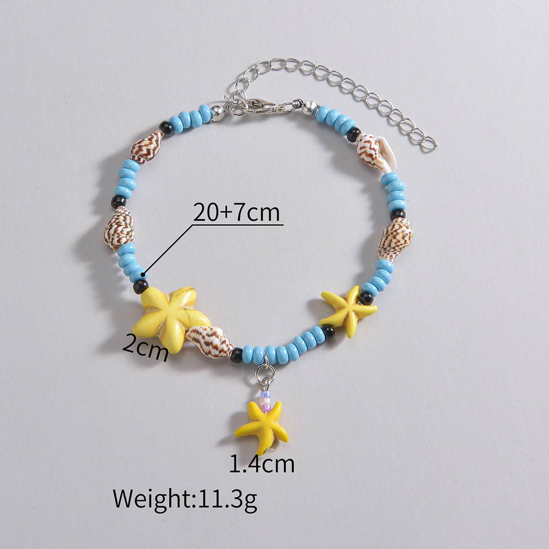 Tobillera con cuentas de estrella de mar en color azul turquesa y amarillo de Olivenorma