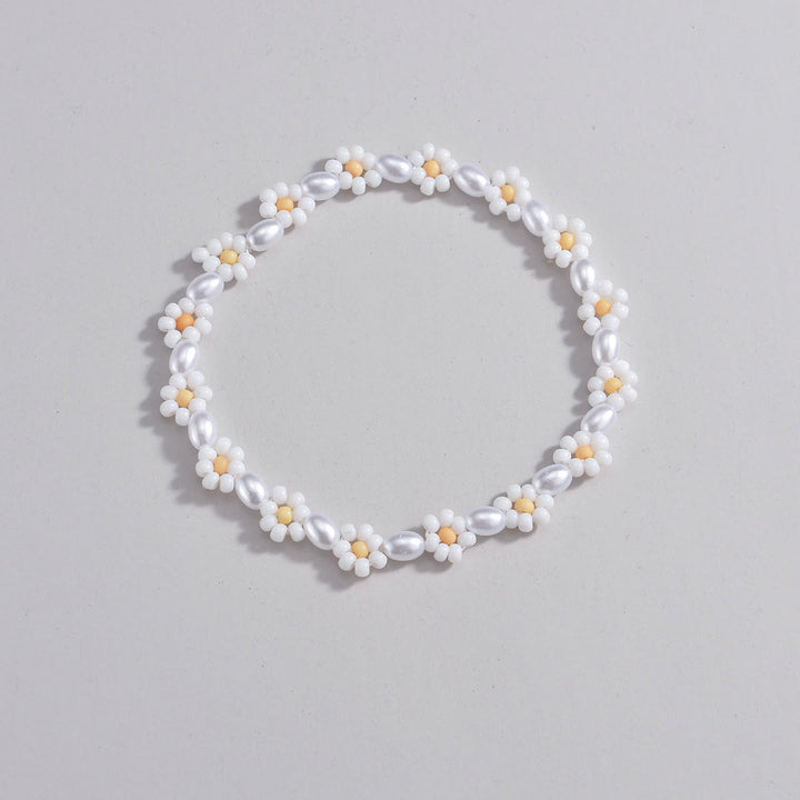 Tobillera con flores y perlas de agua dulce de Olivenorma