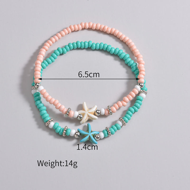 Tobillera Olivenorma de 2 piezas con cuentas de estrella de mar y rodocrosita turquesa