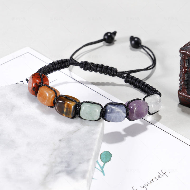 Pulsera trenzada con cuentas de piedras preciosas de cristal de 7 chakras para hombre de Olivenorma
