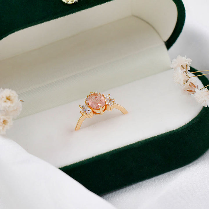 Anillo con corona de flores de cuarzo fresa natural de Olivenorma