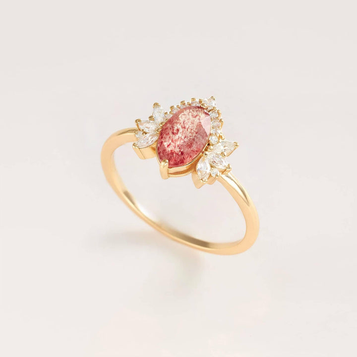 Anillo con corona de flores de cuarzo fresa natural de Olivenorma