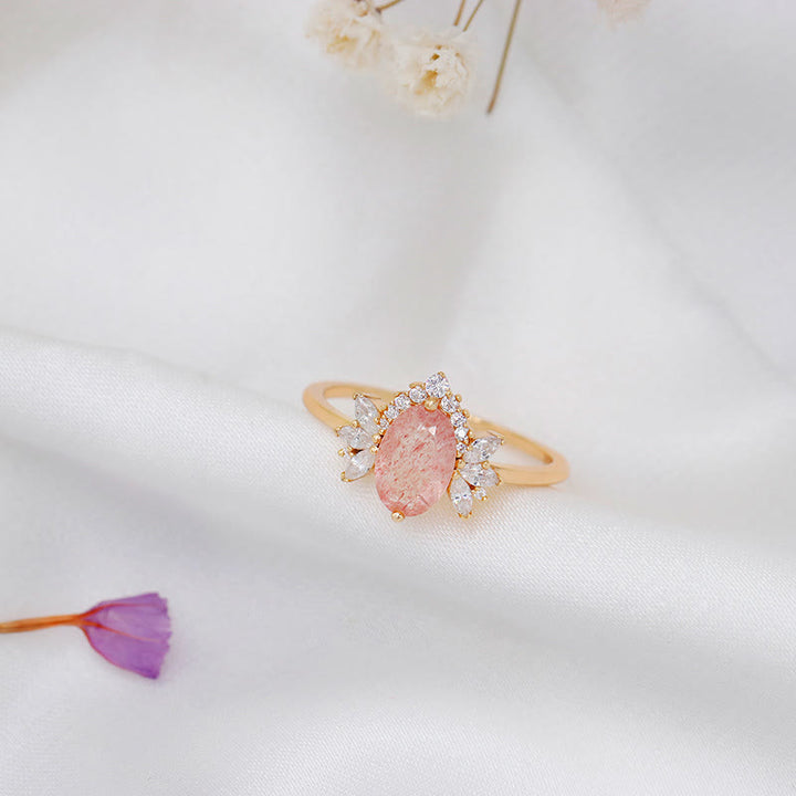Anillo con corona de flores de cuarzo fresa natural de Olivenorma