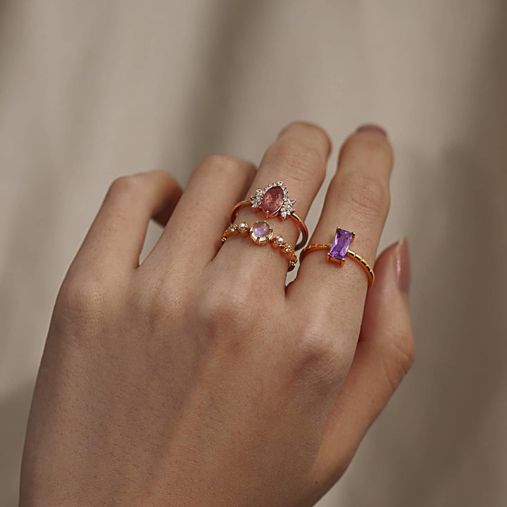 Anillo con corona de flores de cuarzo fresa natural de Olivenorma