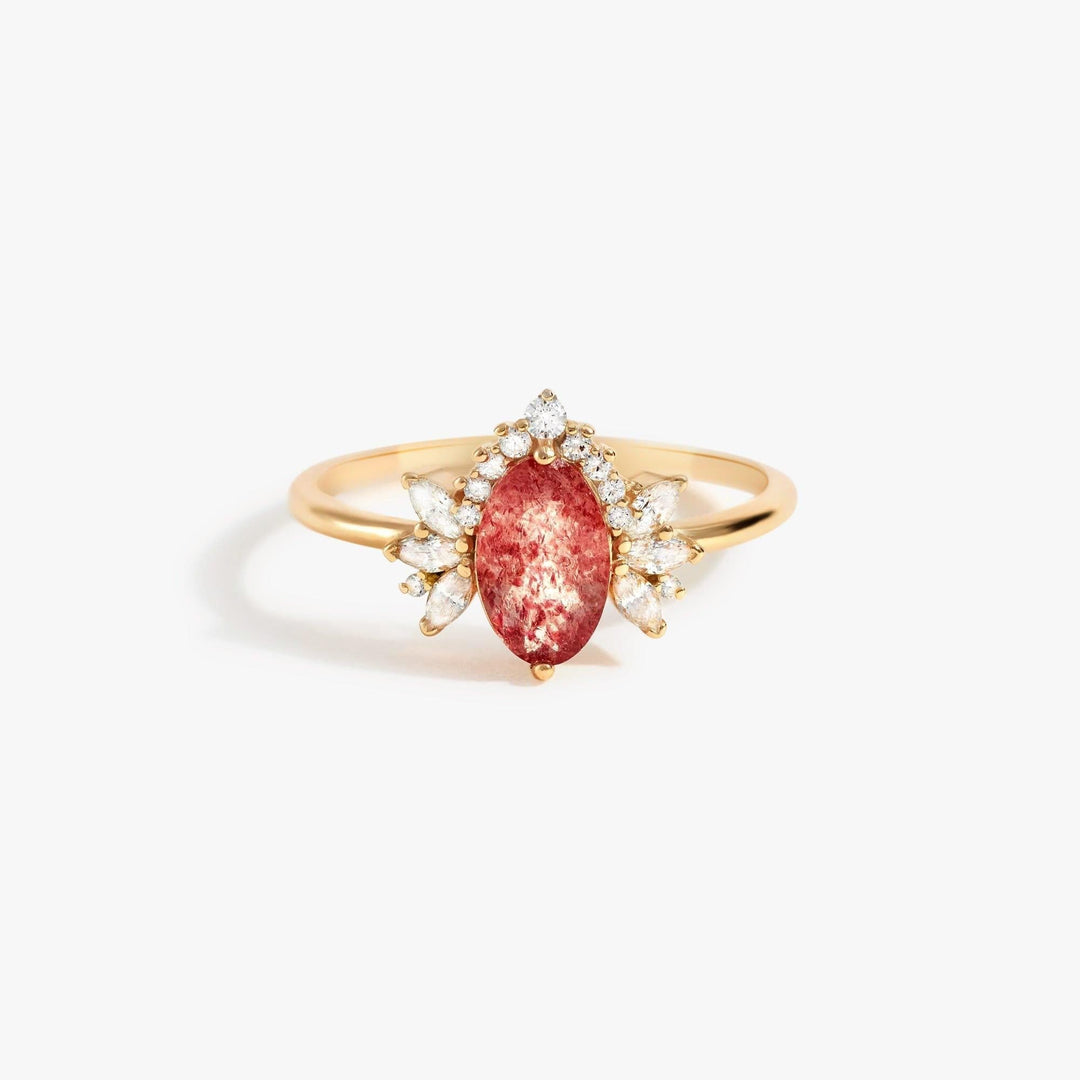 Anillo con corona de flores de cuarzo fresa natural de Olivenorma