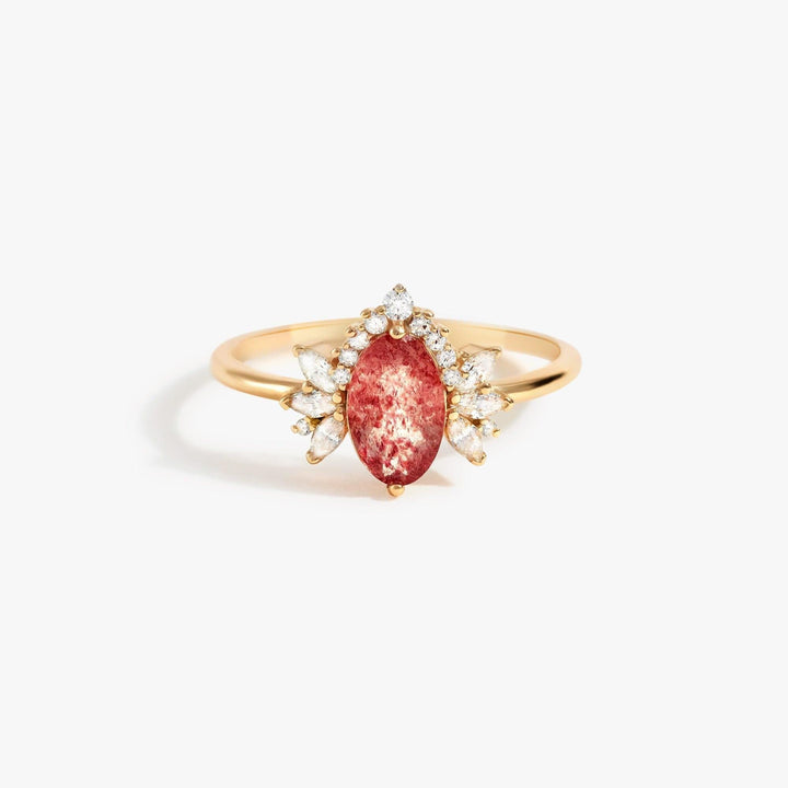 Anillo con corona de flores de cuarzo fresa natural de Olivenorma
