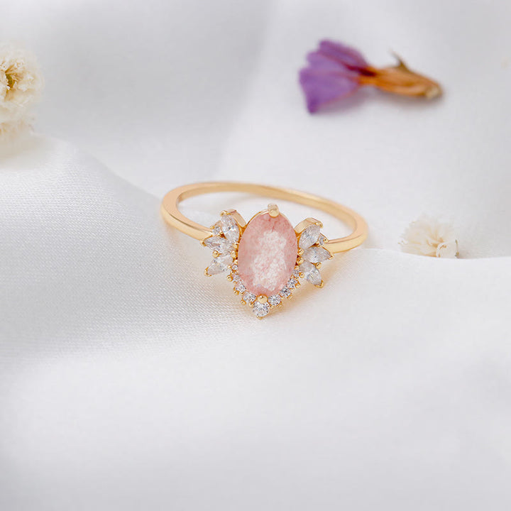 Anillo con corona de flores de cuarzo fresa natural de Olivenorma