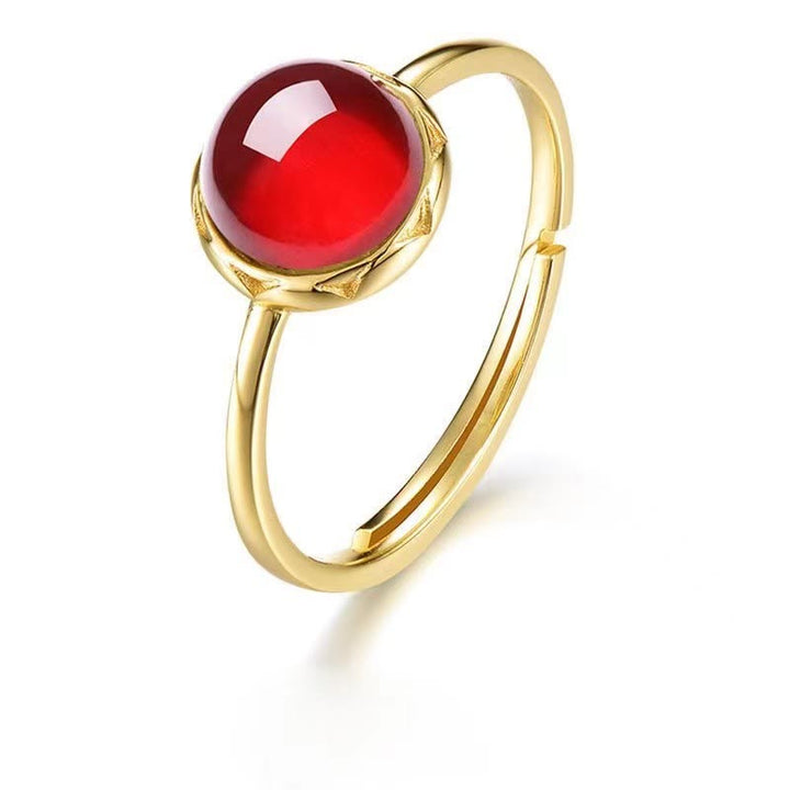 Anillo retro sencillo de granate con piedra redonda de Olivenorma