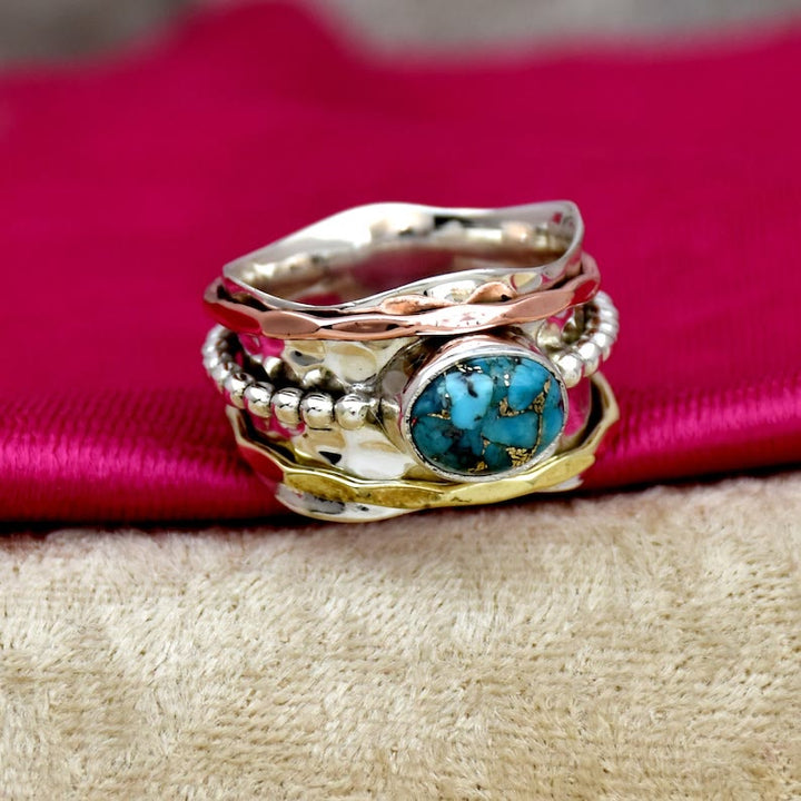 Anillo ancho con piedra imperial estilo bohemio retro de Olivenorma