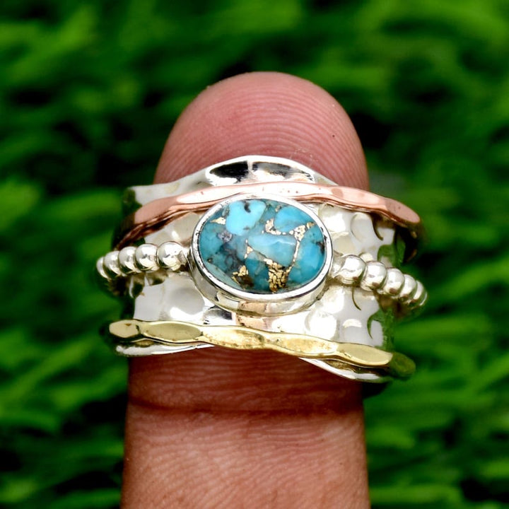 Anillo ancho con piedra imperial estilo bohemio retro de Olivenorma