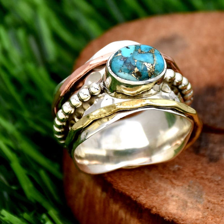 Anillo ancho con piedra imperial estilo bohemio retro de Olivenorma