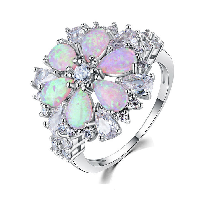 Anillo floral con flor de ópalo rosa de Olivenorma
