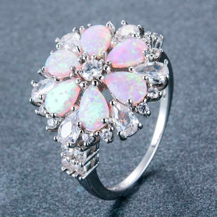 Anillo floral con flor de ópalo rosa de Olivenorma